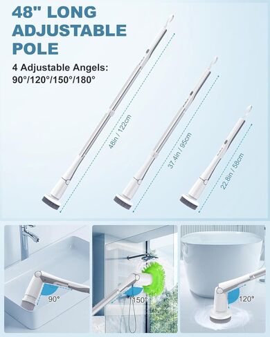 600RPM Electric Spin Scrubber, BIUBLE Cordless Cleaning Brush with Adjustable Long Handle, 5 Upgrade Replaceable Brush Heads & Velcro, Bathroom Shower Cleaning Scrubber for Bathtub Grout Tile Floor in Kuwait