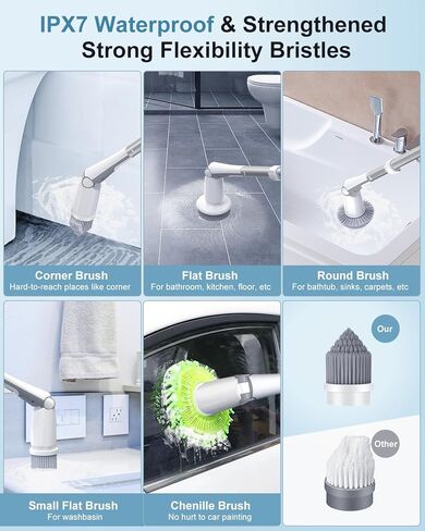 600RPM Electric Spin Scrubber, BIUBLE Cordless Cleaning Brush with Adjustable Long Handle, 5 Upgrade Replaceable Brush Heads & Velcro, Bathroom Shower Cleaning Scrubber for Bathtub Grout Tile Floor in Kuwait