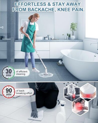 600RPM Electric Spin Scrubber, BIUBLE Cordless Cleaning Brush with Adjustable Long Handle, 5 Upgrade Replaceable Brush Heads & Velcro, Bathroom Shower Cleaning Scrubber for Bathtub Grout Tile Floor in Kuwait