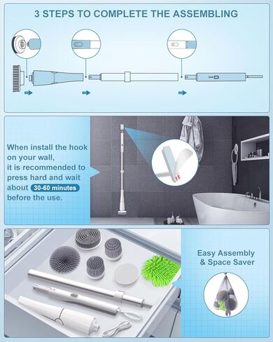 600RPM Electric Spin Scrubber, BIUBLE Cordless Cleaning Brush with Adjustable Long Handle, 5 Upgrade Replaceable Brush Heads & Velcro, Bathroom Shower Cleaning Scrubber for Bathtub Grout Tile Floor in Kuwait