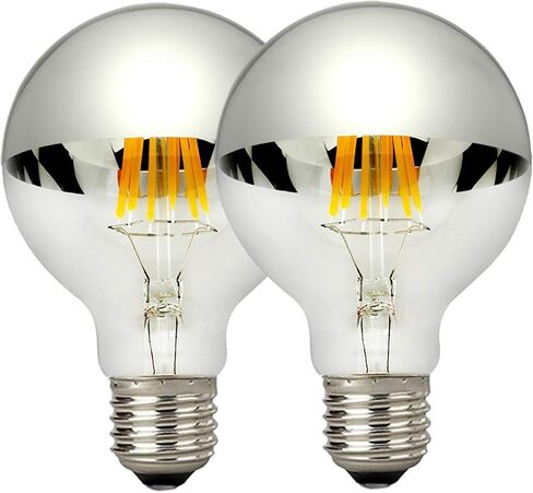 LUXON Half Chrome Light Dimmable,LED Filament Vintage Bulb with Mirror 6W (60W Equivalent) G80/G25 E26 Medium Base Warm White 2700K, 2 Pack in Saudi Arabia