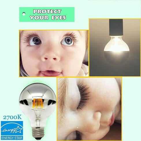 LUXON Half Chrome Light Dimmable,LED Filament Vintage Bulb with Mirror 6W (60W Equivalent) G80/G25 E26 Medium Base Warm White 2700K, 2 Pack in Saudi Arabia