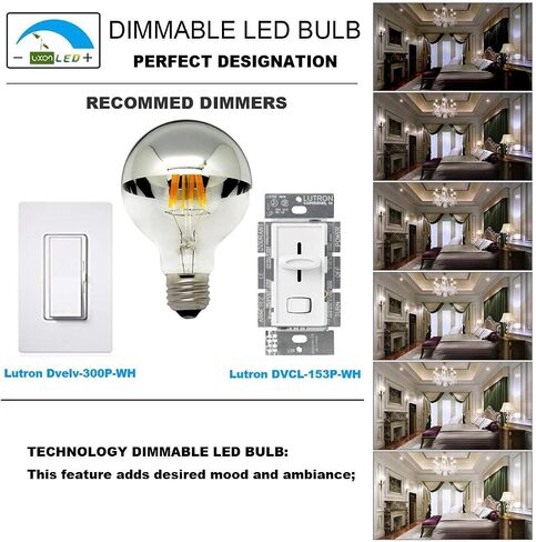LUXON Half Chrome Light Dimmable,LED Filament Vintage Bulb with Mirror 6W (60W Equivalent) G80/G25 E26 Medium Base Warm White 2700K, 2 Pack in Saudi Arabia