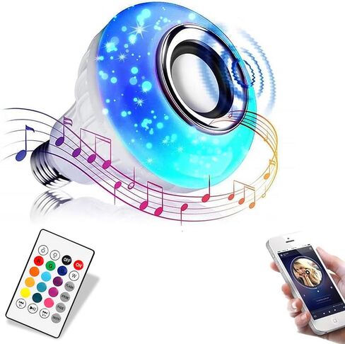 LED Light Bulb Bluetooth Speaker with Remote Control and APP, White+Color Changing - Works with E26 Base Fixture - Perfect Lamp for Home, Party, Bedroom, Indoor Floodlight Bulb in Saudi Arabia