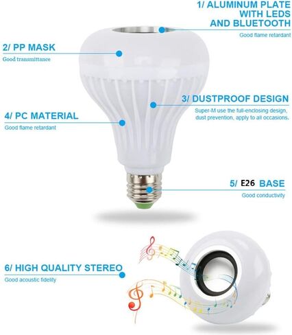 LED Light Bulb Bluetooth Speaker with Remote Control and APP, White+Color Changing - Works with E26 Base Fixture - Perfect Lamp for Home, Party, Bedroom, Indoor Floodlight Bulb in Saudi Arabia