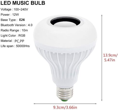 LED Light Bulb Bluetooth Speaker with Remote Control and APP, White+Color Changing - Works with E26 Base Fixture - Perfect Lamp for Home, Party, Bedroom, Indoor Floodlight Bulb in Saudi Arabia