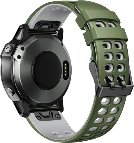 Compatible with Garmin Fenix 6/Fenix 5 plus Watch Band, 22mm Quickfit Soft Waterproof Silicone Watch Strap for Fenix 5/ Fenix 6 pro/Fenix 7/Forerunner 935/945, Instinct 2/Approach S60/S62/Instinct 2,Black-grey in Kuwait
