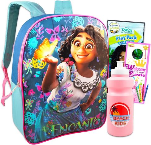حقيبة ظهر Encanto للفتيات من Disney - حزمة مع حقيبة ظهر Encanto مقاس 15 بوصة، وزجاجة مياه، وكتاب تلوين صغير، وملصقات، والمزيد | مجموعة حقيبة ظهر Encanto in Saudi Arabia