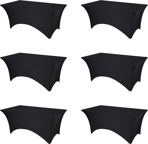 6 Pack Black Fitted Spandex Table Covers - 6Ft Stretch Tablecloths for 6 Foot Rectangle Folding Tables Rectangular Bulk Linen Fabric Elastic for Wedding Banquet Party Buffet Display in Saudi Arabia