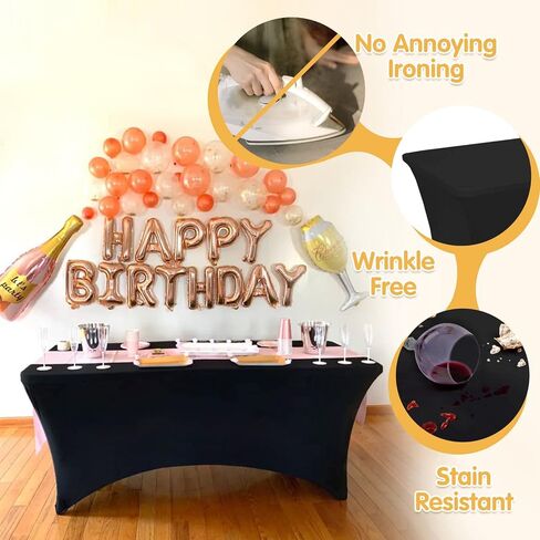 6 Pack Black Fitted Spandex Table Covers - 6Ft Stretch Tablecloths for 6 Foot Rectangle Folding Tables Rectangular Bulk Linen Fabric Elastic for Wedding Banquet Party Buffet Display in Saudi Arabia