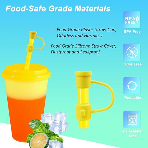 Color Changing Cups Tumblers with Lids & Straws for Kids - 7 Reusable Plastic Bulk Tumblers 12oz Cold Cup Tumbler Set for Kids in Saudi Arabia