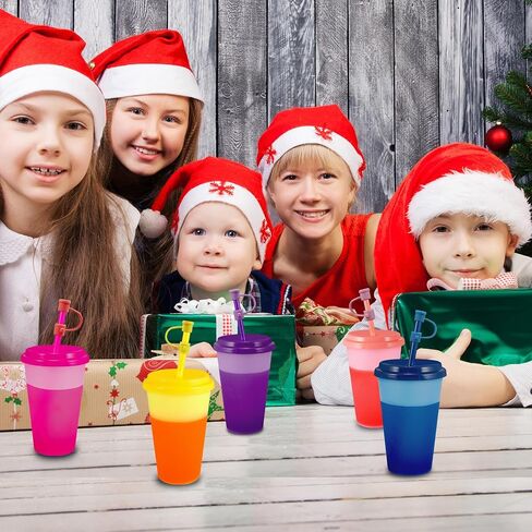 Color Changing Cups Tumblers with Lids & Straws for Kids - 7 Reusable Plastic Bulk Tumblers 12oz Cold Cup Tumbler Set for Kids in Saudi Arabia