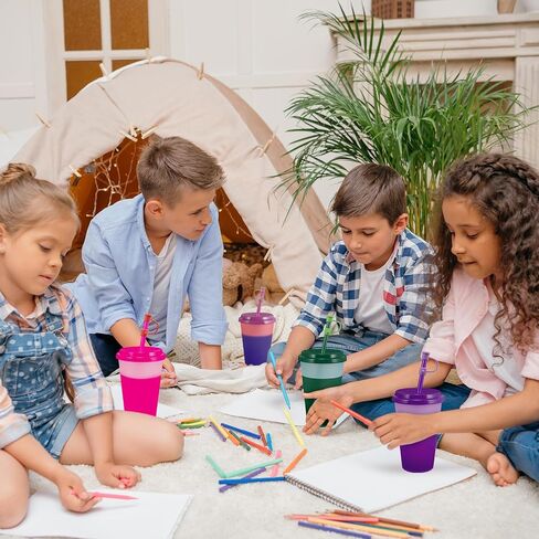 Color Changing Cups Tumblers with Lids & Straws for Kids - 7 Reusable Plastic Bulk Tumblers 12oz Cold Cup Tumbler Set for Kids in Saudi Arabia