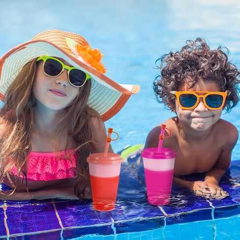 Color Changing Cups Tumblers with Lids & Straws for Kids - 7 Reusable Plastic Bulk Tumblers 12oz Cold Cup Tumbler Set for Kids in Saudi Arabia