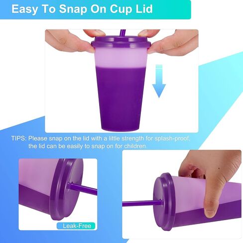 Color Changing Cups Tumblers with Lids & Straws for Kids - 7 Reusable Plastic Bulk Tumblers 12oz Cold Cup Tumbler Set for Kids in Saudi Arabia