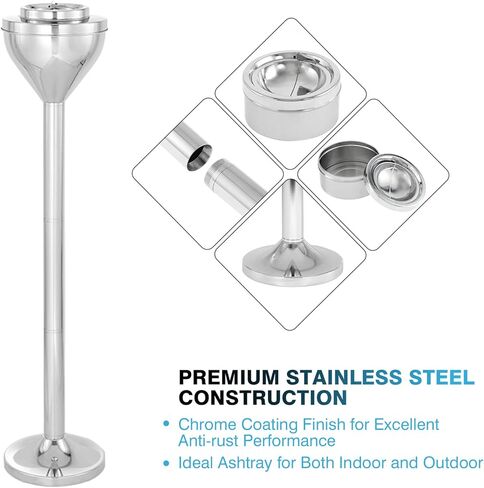 منفضة سجائر واقفة على الأرض من آيرونوولز مع غطاء، منافض سجائر سيجار مقاومة للرياح قابلة للتعديل في الهواء الطلق للفناء المنزلي، صينية رماد فضية من الفولاذ المقاوم للصدأ للتخلص من مؤخرة السجائر in Kuwait