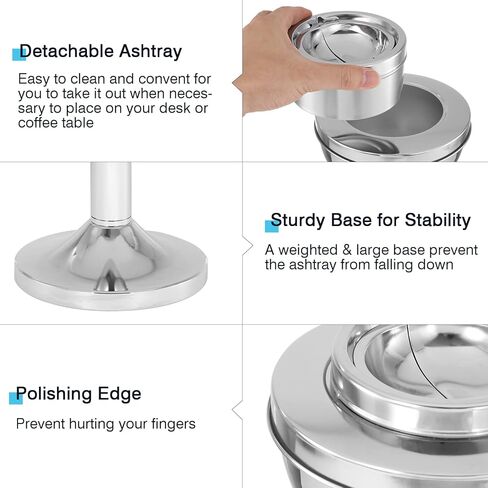 منفضة سجائر واقفة على الأرض من آيرونوولز مع غطاء، منافض سجائر سيجار مقاومة للرياح قابلة للتعديل في الهواء الطلق للفناء المنزلي، صينية رماد فضية من الفولاذ المقاوم للصدأ للتخلص من مؤخرة السجائر in Kuwait