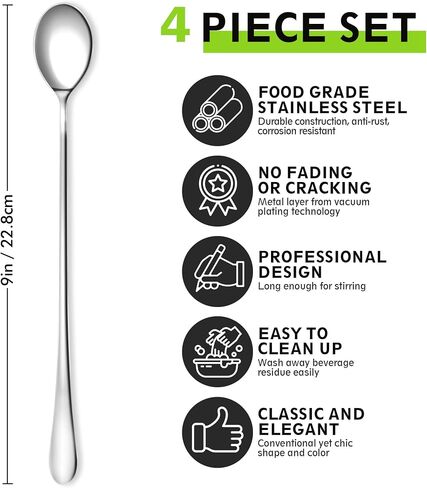 Rainspire 9-Inch Long Coffee Spoons for Coffee Bar, Coffee Stirrers Ice Cream Spoon Tea Spoons Stainless Steel Long Spoon for Cocktail Stirring Iced Tea, Coffee Bar Accessories, 2 Pack in Saudi Arabia