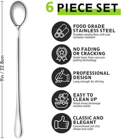 Rainspire 9-Inch Long Coffee Spoons for Coffee Bar, Coffee Stirrers Ice Cream Spoon Tea Spoons Stainless Steel Long Spoon for Cocktail Stirring Iced Tea, Coffee Bar Accessories, 2 Pack in Saudi Arabia