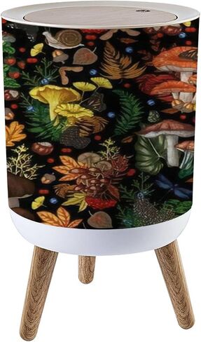 Small Trash Can with Lid for Bathroom Kitchen Office Diaper Seamless mushrooms plants insects berries Fly chanterelles white Bedroom Garbage Trash Bin Dog Proof Waste Basket Cute Decorative in Saudi Arabia