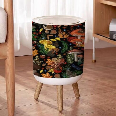 Small Trash Can with Lid for Bathroom Kitchen Office Diaper Seamless mushrooms plants insects berries Fly chanterelles white Bedroom Garbage Trash Bin Dog Proof Waste Basket Cute Decorative in Saudi Arabia