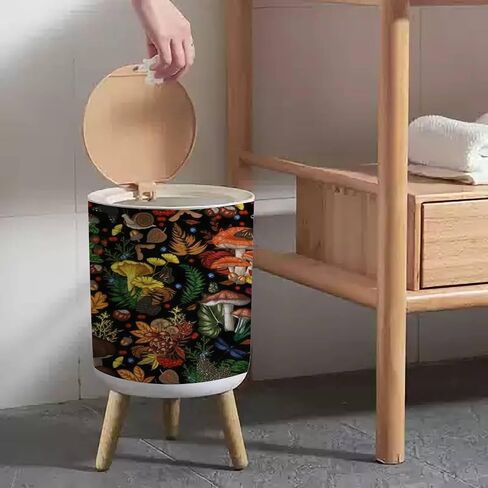 Small Trash Can with Lid for Bathroom Kitchen Office Diaper Seamless mushrooms plants insects berries Fly chanterelles white Bedroom Garbage Trash Bin Dog Proof Waste Basket Cute Decorative in Saudi Arabia