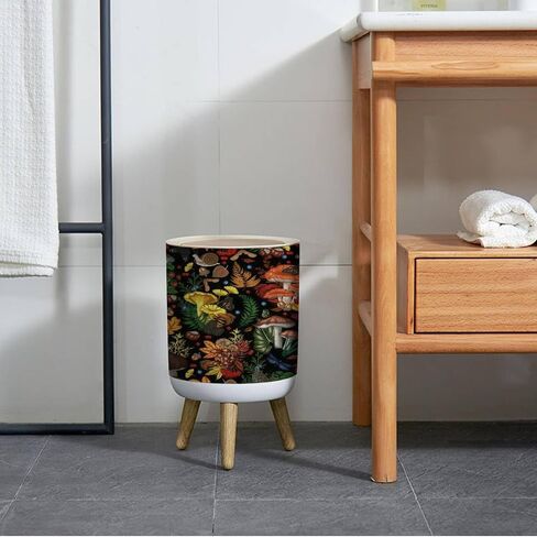 Small Trash Can with Lid for Bathroom Kitchen Office Diaper Seamless mushrooms plants insects berries Fly chanterelles white Bedroom Garbage Trash Bin Dog Proof Waste Basket Cute Decorative in Saudi Arabia