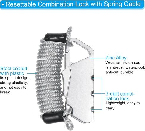 PATIKIL Helmet Lock with Spring Cable, Anti-Theft 3 Digit Combination Padlock 3.3Ft Bike Lock Wire for Locker Travel Luggage, Rose Red in Saudi Arabia