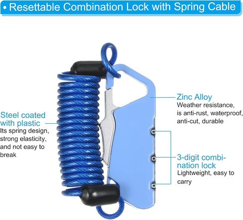 PATIKIL Helmet Lock with Spring Cable, Anti-Theft 3 Digit Combination Padlock 3.3Ft Bike Lock Wire for Locker Travel Luggage, Rose Red in Saudi Arabia