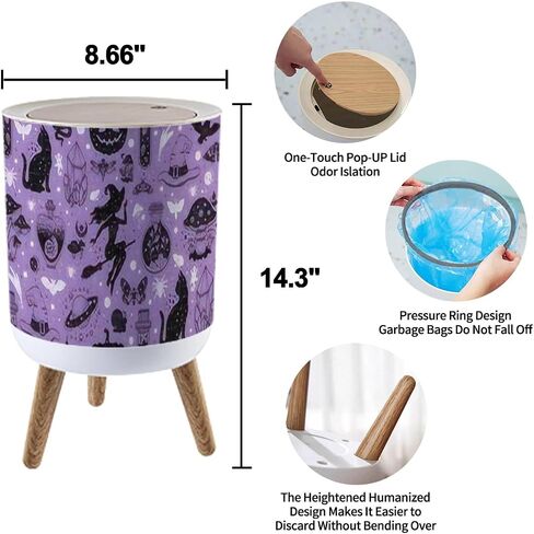Small Trash Can with Lid for Bathroom Kitchen Office Diaper Seamless mushrooms plants insects berries Fly chanterelles white Bedroom Garbage Trash Bin Dog Proof Waste Basket Cute Decorative in Saudi Arabia
