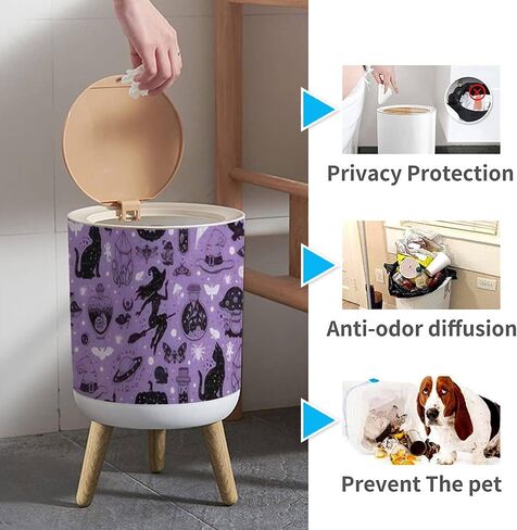 Small Trash Can with Lid for Bathroom Kitchen Office Diaper Seamless mushrooms plants insects berries Fly chanterelles white Bedroom Garbage Trash Bin Dog Proof Waste Basket Cute Decorative in Saudi Arabia