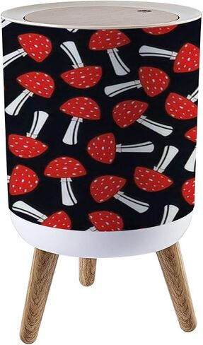 Small Trash Can with Lid for Bathroom Kitchen Office Diaper Seamless mushrooms plants insects berries Fly chanterelles white Bedroom Garbage Trash Bin Dog Proof Waste Basket Cute Decorative in Saudi Arabia