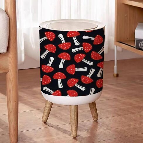 Small Trash Can with Lid for Bathroom Kitchen Office Diaper Seamless mushrooms plants insects berries Fly chanterelles white Bedroom Garbage Trash Bin Dog Proof Waste Basket Cute Decorative in Saudi Arabia
