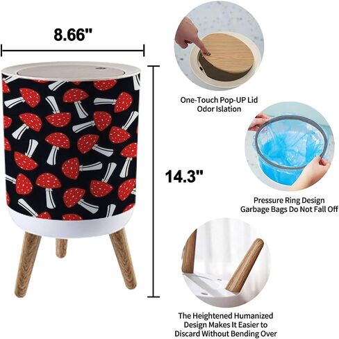 Small Trash Can with Lid for Bathroom Kitchen Office Diaper Seamless mushrooms plants insects berries Fly chanterelles white Bedroom Garbage Trash Bin Dog Proof Waste Basket Cute Decorative in Saudi Arabia