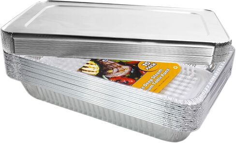 EHOMEA2Z Large Aluminum Pans With Lids Disposable Full Heavy Duty Roasting, Broiling, Baking, Catering Pans 21x13x3 (15, Full-Size w/Lids) in Saudi Arabia