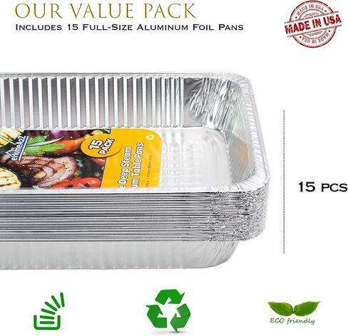 EHOMEA2Z Large Aluminum Pans With Lids Disposable Full Heavy Duty Roasting, Broiling, Baking, Catering Pans 21x13x3 (15, Full-Size w/Lids) in Saudi Arabia