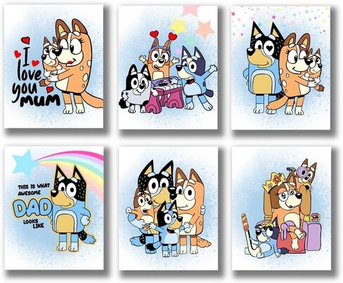 OrtixArt_ مطبوعات ملصق أزرق - 6 عبوات (8 × 10 بوصات) زينة عيد ميلاد زرقاء غير مؤطرة، لوازم حفلات عيد ميلاد زرقاء، غرفة زرقاء، ملصق حائط أزرق، ديكور غرفة نوم أزرق، فن حائط أزرق، هدية زرقاء - فن حائط أزرق، ديكور حائط أزرق، in Kuwait