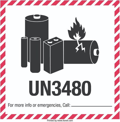 KOVOT - 500 ملصق - 4 × 4 بوصة (الفئة 9) - بطارية ليثيوم أيون UN3480 - ملصقات تحذيرية من المواد الخطرة، ملصقات البضائع الخطرة DOT على لفة D.O.T. ملصقات لاصقة | UN3480 in Kuwait