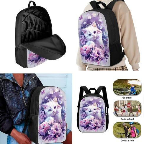 حقيبة كتب مدرسية للقطط للبنات، 3 قطع حقيبة كتب خفيفة الوزن للأطفال مع صندوق غداء مقلمة لطيفة، حقيبة ظهر كبيرة للفتيات للمدرسة الابتدائية والمتوسطة والثانوية، أرجواني in Kuwait