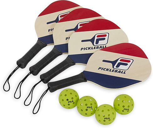 FILA Accessories Pickleball Net Set - Includes Pickleball Paddles Set of 4 with Regulation Size 4 Outdoor Balls & 10ft All Weather Mesh Net for Indoor or Outdoor Use - Lightweight, Quick & Easy Setup in Saudi Arabia