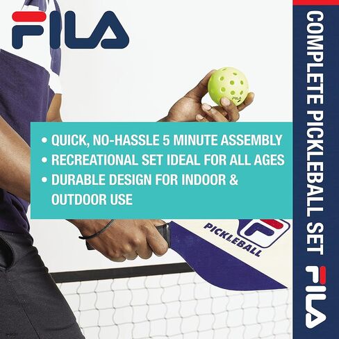 FILA Accessories Pickleball Net Set - Includes Pickleball Paddles Set of 4 with Regulation Size 4 Outdoor Balls & 10ft All Weather Mesh Net for Indoor or Outdoor Use - Lightweight, Quick & Easy Setup in Saudi Arabia