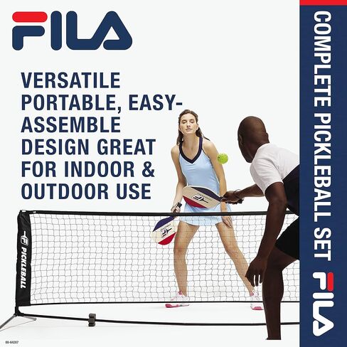 FILA Accessories Pickleball Net Set - Includes Pickleball Paddles Set of 4 with Regulation Size 4 Outdoor Balls & 10ft All Weather Mesh Net for Indoor or Outdoor Use - Lightweight, Quick & Easy Setup in Saudi Arabia