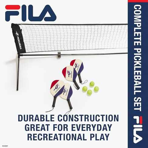 FILA Accessories Pickleball Net Set - Includes Pickleball Paddles Set of 4 with Regulation Size 4 Outdoor Balls & 10ft All Weather Mesh Net for Indoor or Outdoor Use - Lightweight, Quick & Easy Setup in Saudi Arabia