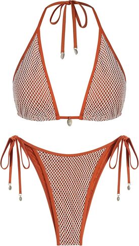 ZAFUL المرأة مثلث بيكيني متعدد الاتجاهات شبكة صيد السمك التعادل الجانب العصابة الرسن سلسلة مجموعة البكيني قطعتين ملابس السباحة لباس سباحة in Saudi Arabia