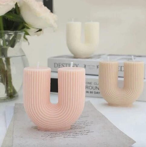 U Shaped Decorative Rustic Candles - Aesthetic Ribbed Candles Minimalist Decorative Statue Candles, Bubble Body Soy Wax Handmade Candle, Gift House Room Decor for Bedroom Gift Wedding (ULA) in Saudi Arabia
