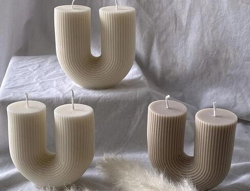 U Shaped Decorative Rustic Candles - Aesthetic Ribbed Candles Minimalist Decorative Statue Candles, Bubble Body Soy Wax Handmade Candle, Gift House Room Decor for Bedroom Gift Wedding (ULA) in Saudi Arabia