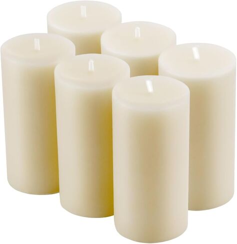 شمعة عمودية من شمع العسل الطبيعي بقطر 5.08 سم، بدون دخان وتدوم طويلاً (22-27 ساعة) شمعة شمع العسل النقي، رائحة العسل الخفيفة، 6 عبوات - أوف وايت in Kuwait