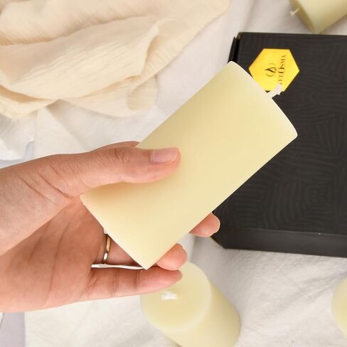 شمعة عمودية من شمع العسل الطبيعي بقطر 5.08 سم، بدون دخان وتدوم طويلاً (22-27 ساعة) شمعة شمع العسل النقي، رائحة العسل الخفيفة، 6 عبوات - أوف وايت in Kuwait