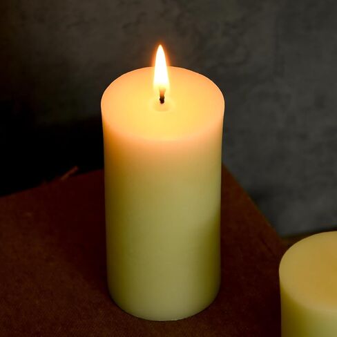 شمعة عمودية من شمع العسل الطبيعي بقطر 5.08 سم، بدون دخان وتدوم طويلاً (22-27 ساعة) شمعة شمع العسل النقي، رائحة العسل الخفيفة، 6 عبوات - أوف وايت in Kuwait