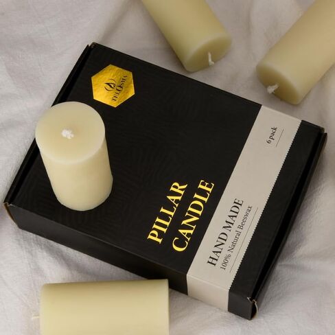 شمعة عمودية من شمع العسل الطبيعي بقطر 5.08 سم، بدون دخان وتدوم طويلاً (22-27 ساعة) شمعة شمع العسل النقي، رائحة العسل الخفيفة، 6 عبوات - أوف وايت in Kuwait